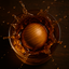 Oak ice ball splashing into a glass of whiskey.